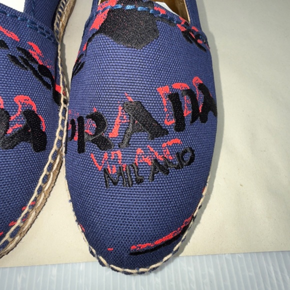 Prada Blue Canvas Logo Embroidered Espadrille with Dust Bag SIZE 38 - Picture 4 of 7